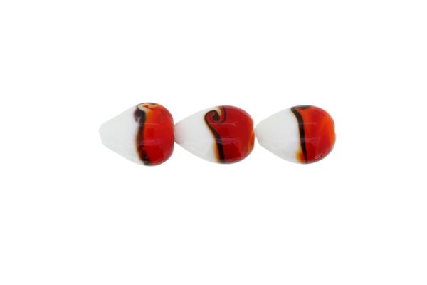 GLASS BEADS - MURANO STYLE - DROP - OPAQUE WITH TRANSPARENT - 22х18mm WHITE-RED-PURPLE (DARK) - 15pcs. Hole:1.5mm