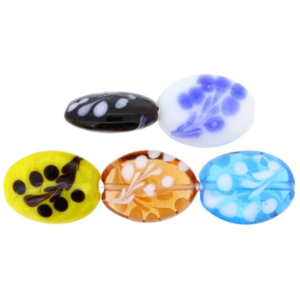 GLASS BEADS - MURANO STYLE - OVAL FLAT - 31х24х12mm MIX - 10pcs. Hole:1.5mm