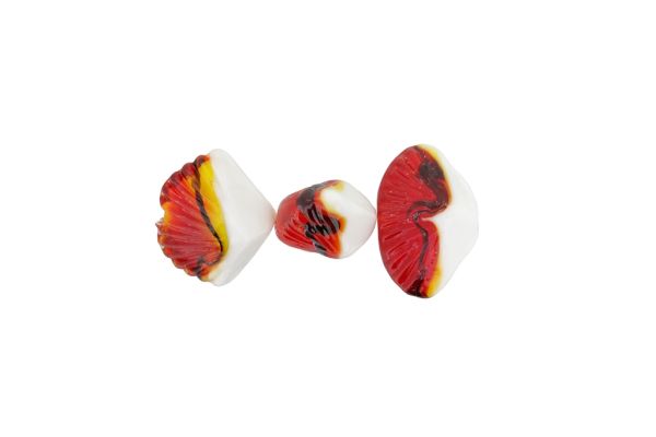 GLASS BEADS - MURANO STYLE - SEA SHELL - OPAQUE WITH TRANSPARENT - 20х30х16mm WHITE-RED (DARK)-PURPLE (DARK) - 12pcs. Hole:1.5mm