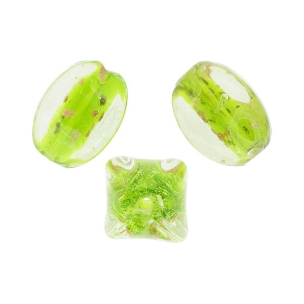 GLASS BEADS - MURANO STYLE - LANTERN WITH COLORFUL FILLING - 25х19mm WHITE-GREEN-COPPER - 12pcs. Hole:1.5mm