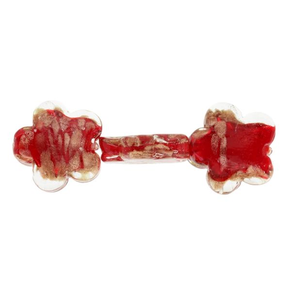 GLASS BEADS - MURANO STYLE - FLOWERS WITH COLORFUL FILLING - 24х7mm WHITE-RED (DARK)-COPPER - 12pcs. Hole:1.5mm