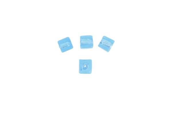 GLASS BEADS - MURANO STYLE - CUBE WITH SILVER FILLING - 10х10mm BLUE SKY (DARK) - 30pcs. Hole:1.5mm