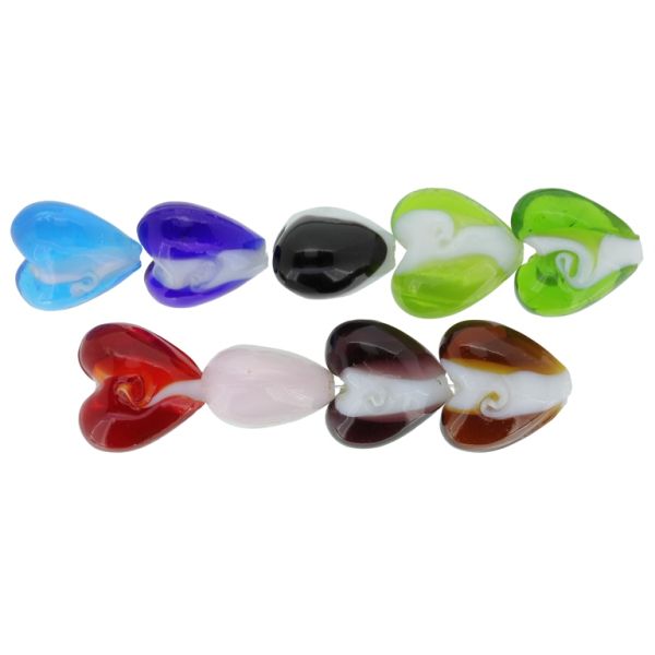GLASS BEADS - MURANO STYLE - HEART 01 - 20х20х13mm MIX - 15pcs. Hole:1.5mm