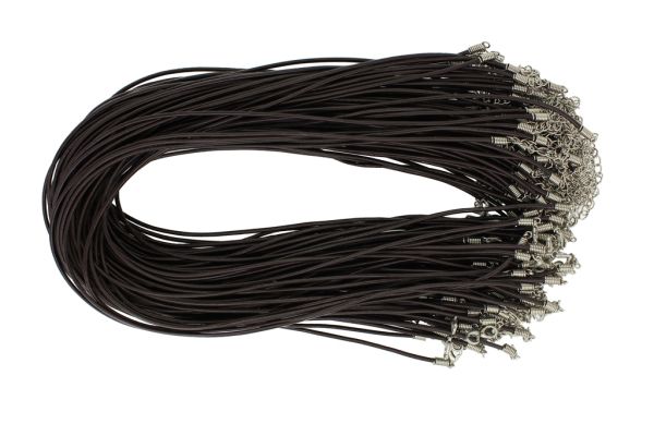 NECKLACE WITH CLASP - LEATHER 2.0mm - NECKLACE - 45+5cm BROWN (DARK) - 100pcs.