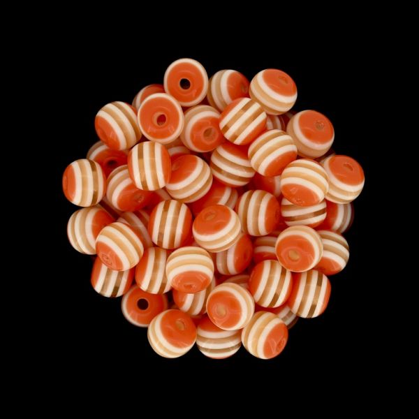 RESIN PLASTIC BEADS - BALL RESIN STRIPE BEADS TRANSPARENT - 8mm ORANGE WHITE AND TRANSPARENT WHITE - 1000pcs. Hole-1.5mm