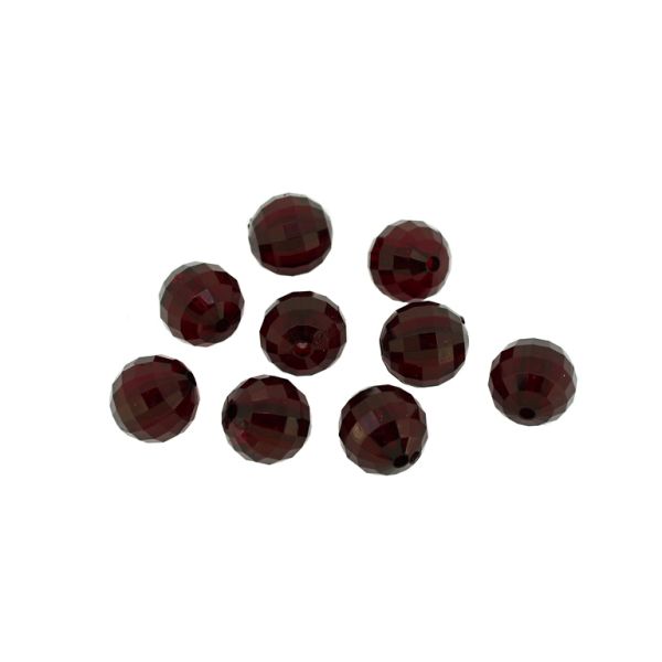 TRANSPARENT PLASTIC BEADS - BALL FACETED - 14mm BORDEAUX V66 - 50g Hole-2.5mm (33pcs.)