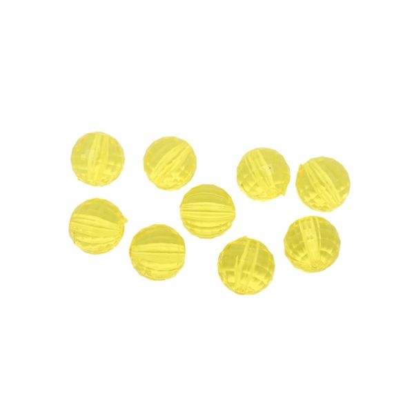 TRANSPARENT PLASTIC BEADS - BALL FACETED - 14mm YELLOW V22 - 50g Hole-2.5mm (33pcs.)