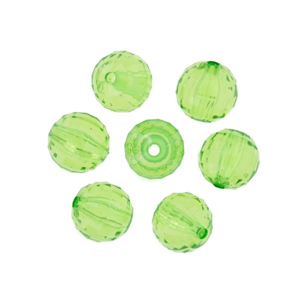 TRANSPARENT PLASTIC BEADS - BALL FACETED - 16mm GREEN (LIGHT) V34 - 50g Hole-3.0mm (20pcs.)