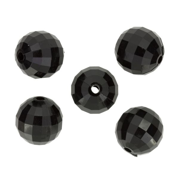 TRANSPARENT PLASTIC BEADS - BALL FACETED - 18mm BLACK V72 - 50g Hole-3.5mm (14pcs.)