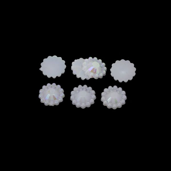 ADHESIVE BEADS - PLASTIC PEARLS - FLOWERS FACETED - 10x2.5mm WHITE AB 40 - 20g (197 pcs.)