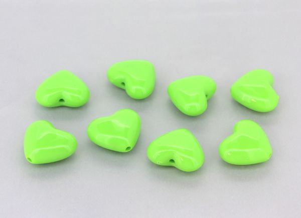 OPAQUE PLASTIC BEADS - HEART 02 - 20x24x10mm GREEN С23 - PACKAGE 500g Hole-2.8mm (170pcs.)