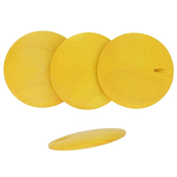 WOODEN BEADS - CIRCLE COIN - 35x5mm YELLOW - 10pcs. Hole-2.0mm