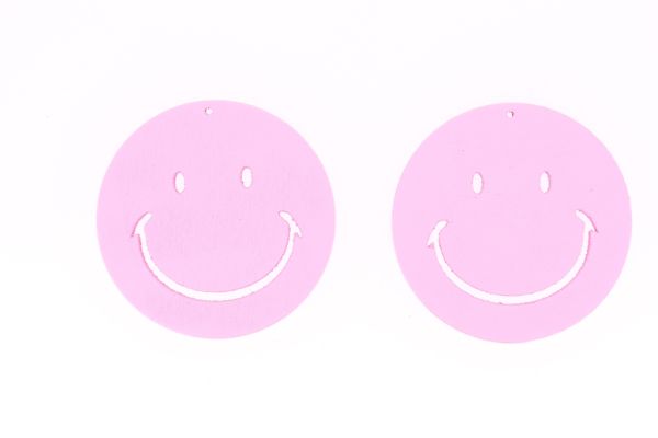 WOODEN FIGURES - CIRCLE SMILE 01 - 50x4mm PINK - 5pcs. Hole-2.0mm