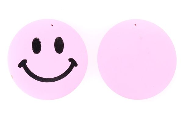 WOODEN FIGURES - CIRCLE SMILE 02 - 59x6mm PINK - 2pcs. Hole-2.5mm