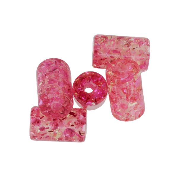 PLASTIC BEADS - NATURAL STONE IMITATION - AMBER - CYLINDER - 20x12mm MIX - CYCLAMEN AND PINK - 50g Hole-3.5mm (18pcs.)