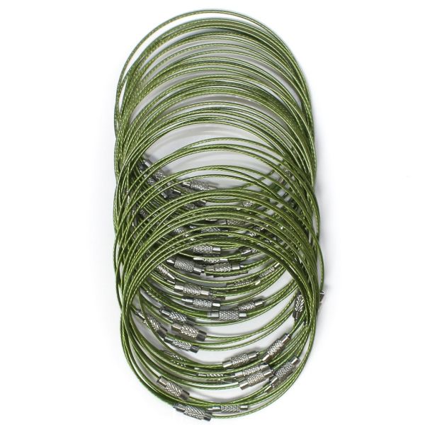 STRING WITH CLASP - STEEL CORD 1mm - BRACELET - 65mm GREEN (LIGHT) - PACKAGE 50pcs.