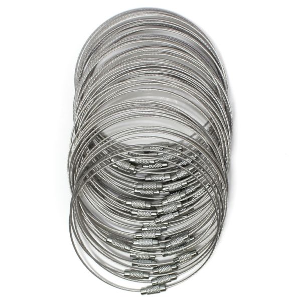 STRING WITH CLASP - STEEL CORD 1mm - BRACELET - 70mm SILVER 07 - PACKAGE 50pcs.