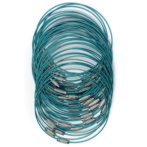 STRING WITH CLASP - STEEL CORD 1mm - BRACELET - 70mm TURQUOISE (LIGHT) 09 - PACKAGE 50pcs.