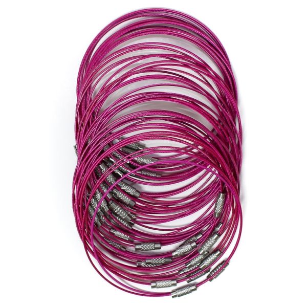STRING WITH CLASP - STEEL CORD 1mm - BRACELET - 70mm CYCLAMEN - PACKAGE 50pcs.