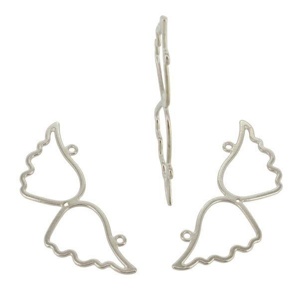 МЕТАЛНИ МЪНИСТА - ВИСУЛКА - 2 ХАЛКИ ЗА КОЛИЕ - АНГЕЛСКИ КРИЛА 02 - 23х60х1.4мм НИКЕЛ - 4 бр. Отвор-1.8мм