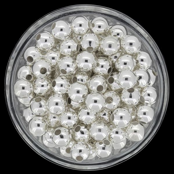 METAL BEADS FOR STRINGING - BALL - 6mm SILVER - 100pcs. Hole-2.0mm
