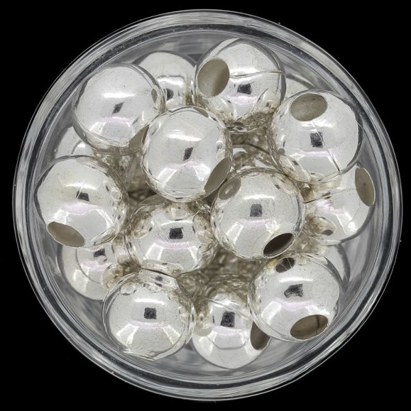 METAL BEADS FOR STRINGING - BALL - 12mm SILVER - 15pcs. Hole-4.5mm