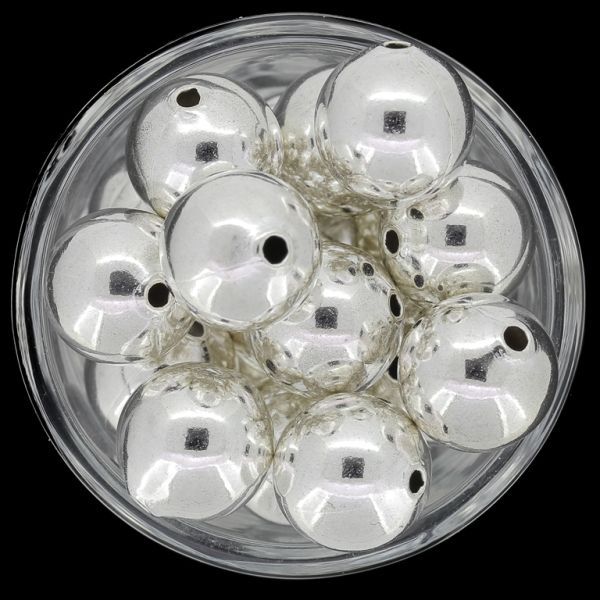 METAL BEADS FOR STRINGING - BALL - 14mm SILVER - 100pcs. Hole-2.5mm