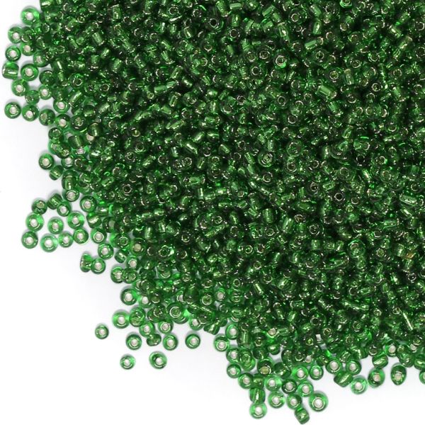 GLASS SEED BEADS - BALL 2mm - SILVER LINED - GREEN 27В - 50g Hole-0.8mm