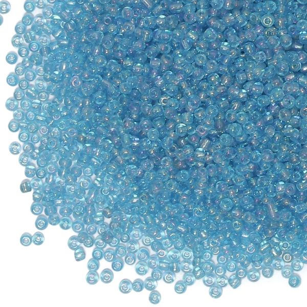 СТЪКЛЕНИ МЪНИСТА СИНЦИ - ТОПЧЕ 2мм - ПРОЗРАЧНИ ДЪГА - СИНЬО СВ. 163В - 50 гр. Отвор-0.8мм