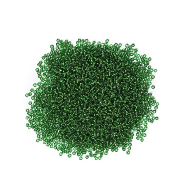 GLASS SEED BEADS - BALL 3mm - SILVER LINED - GREEN 27В - PACKAGE 450g Hole-1.0mm