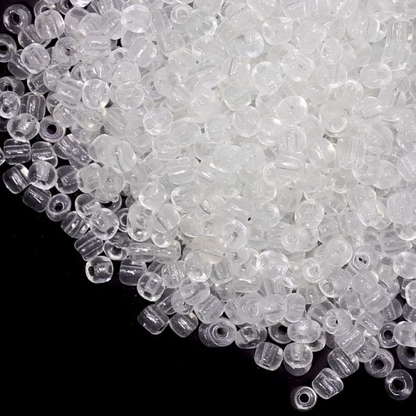 GLASS SEED BEADS - BALL 4mm - TRANSPARENT - WHITE 1 - 50g Hole-1.5mm