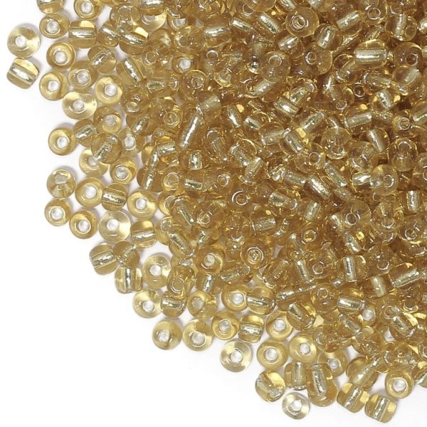 GLASS SEED BEADS - BALL 4mm - SILVER LINED - GOLD 22 - 50g Hole-1.5mm