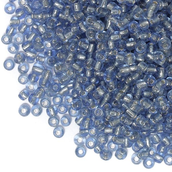 GLASS SEED BEADS - BALL 4mm - SILVER LINED - BLUE (LIGHT) 26 - 50g Hole-1.5mm