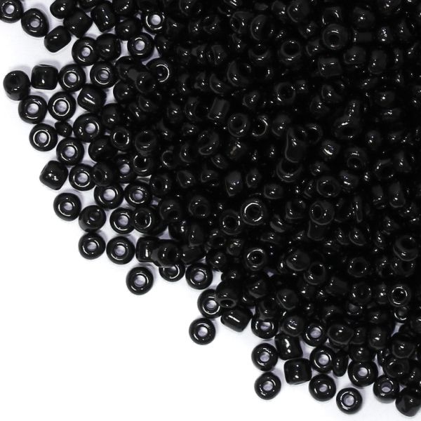 GLASS SEED BEADS - BALL 4mm - OPAQUE - BLACK 49 - 50g Hole-1.5mm