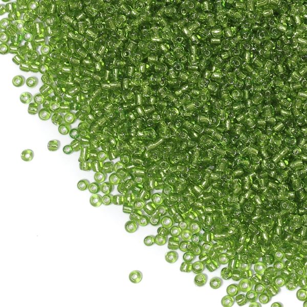 GLASS SEED BEADS - BALL 2mm - SILVER LINED - GREEN (LIGHT) 24 - 50g Hole-0.8mm