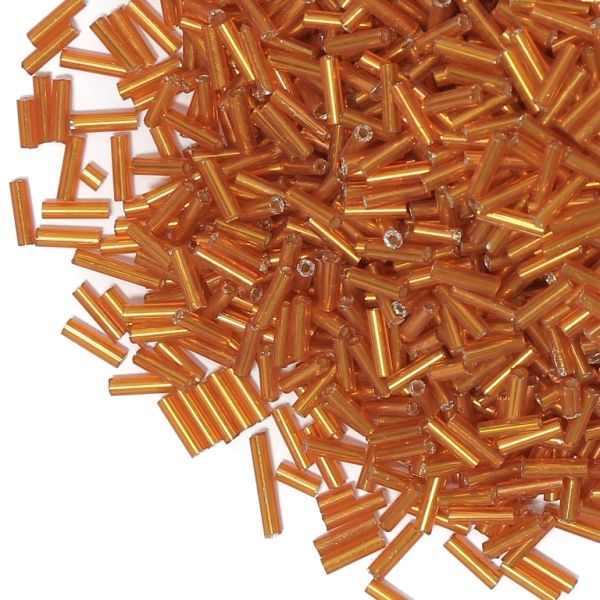 СТЪКЛЕНИ МЪНИСТА СИНЦИ - ПРЪЧИЦИ 6х2мм - СРЕБРИСТА НИШКА - ОРАНЖЕВО 29 - 50 гр. Отвор-0.8мм