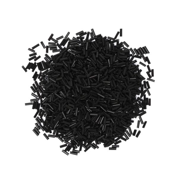 GLASS SEED BEADS - BUGLES 6x2mm - THICK - BLACK 49 - PACKAGE 450g Hole-0.8mm