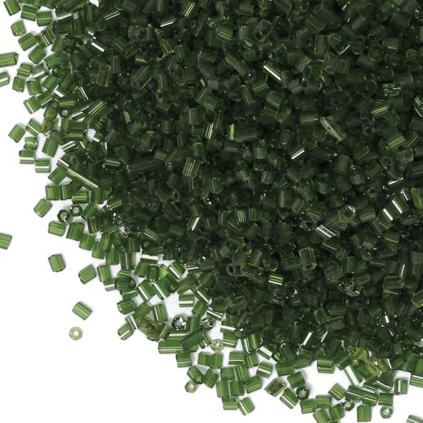 GLASS SEED BEADS - 2 CUT 2x2mm - TRANSPARENT - GREEN MILITARY 25А - 50g Hole-0.8mm