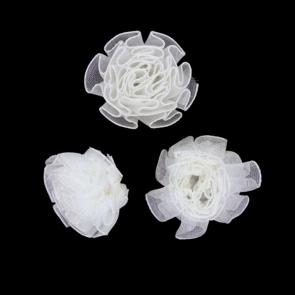 TEXTILE BEADS - ORGANZA - FLOWER 01 - 30mm WHITE - 8 pcs.