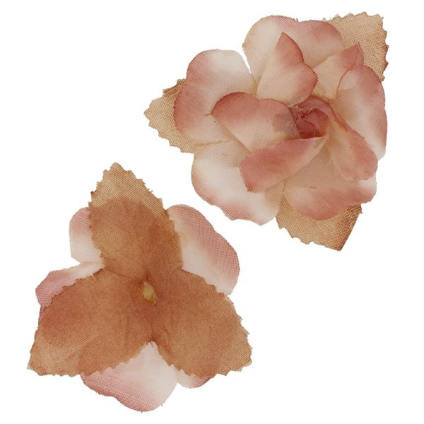 TEXTILE BEADS - POLYESTER - FLOWER WITH LEAVES 01 - 42х42mm ROSE DUST AND BROWN (LIGHT) - PACKAGE 50pcs.