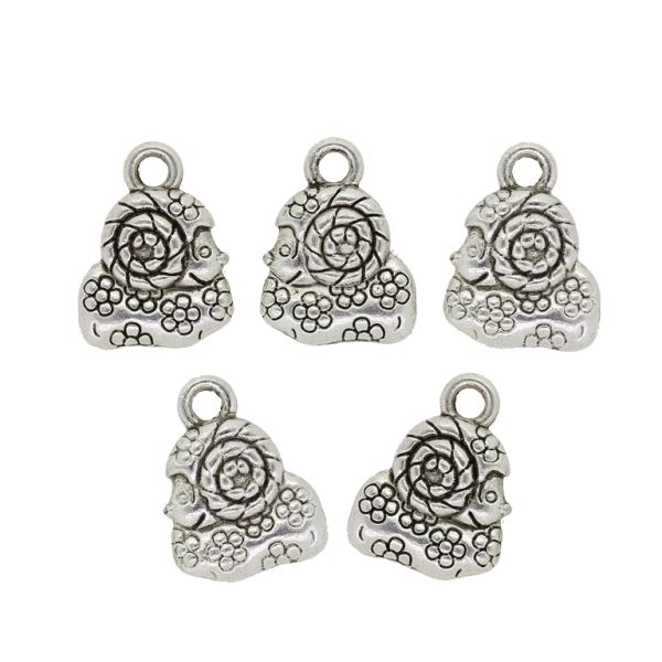 METAL BEADS - PENDANT - RAM WITH FLOWERS 01 - 10.5x14x3.5mm NICKEL - PACKAGE 70pcs. Hole-2.0mm