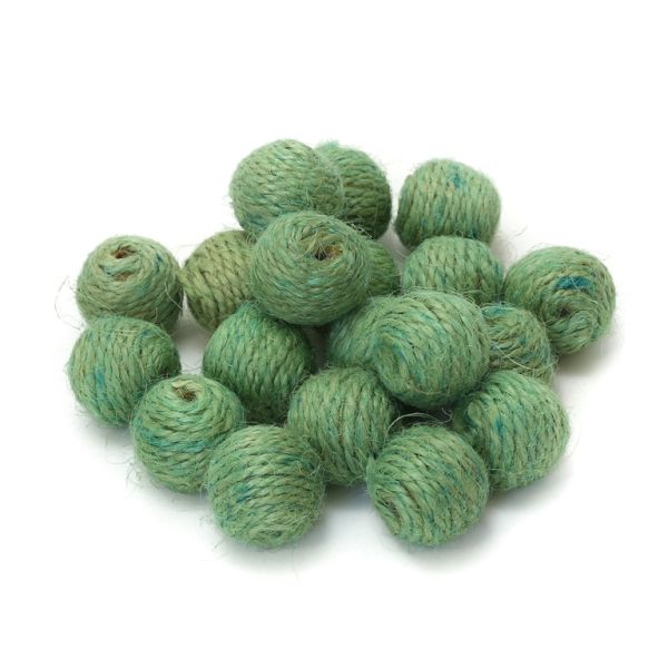 BALL WITH THREAD - JUTE - 22mm GREEN (LIGHT) - PACKAGE 50pcs. Hole-4.5mm