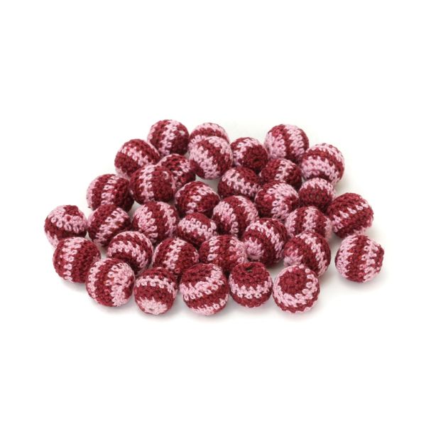 BALL WITH BRAIDED THREAD - 16mm BORDEAUX-PINK - 50pcs. Hole-3.5mm