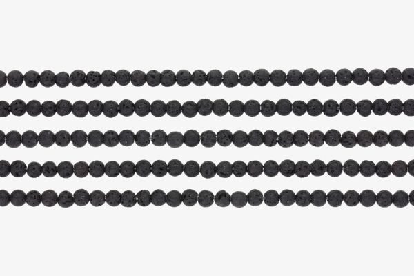 NATURAL STONE BEADS - LAVA STONE BLACK - 4mm - PACKAGE (5x94pcs.) Hole-1.0mm