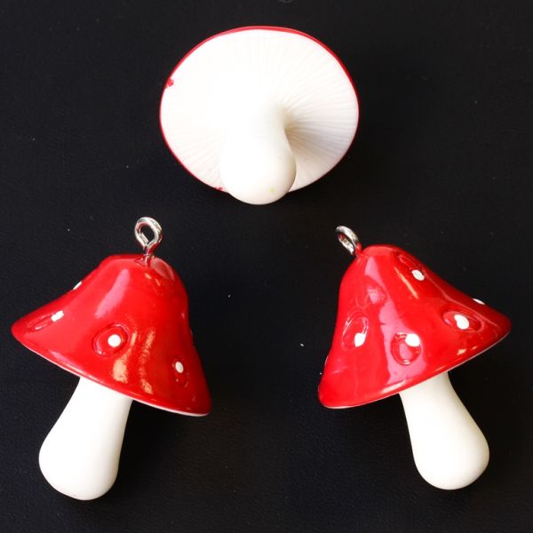 ПЛАСТМАСОВИ МЪНИСТА - РЕЗИН 3D - ВИСУЛКА - ГЪБА 04 - 25х37мм БЯЛО И ЧЕРВЕНО - ПАКЕТ 20 бр. Отвор-2.2мм