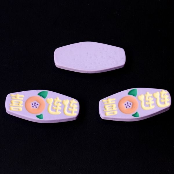 PLASTIC BEADS - RESIN 3D - FOR GLUING - TABLET WITH HIEROGLYPHICS 01 - 33x15x4mm PURPLE-YELLOW-ORANGE - PACKAGE 40pcs.