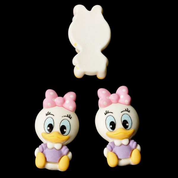 PLASTIC BEADS - RESIN 3D - FOR GLUING - DAISY DUCK 01 - 21x39x9mm WHITE-PURPLE-PINK - PACKAGE 30pcs.