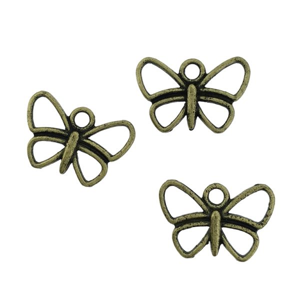 METAL BEADS - PENDANT - BUTTERFLY CONTOUR 02 - 16.5x11x2.5mm ANTIQUE BRONZE - PACKAGE 145pcs. Hole-2.0mm