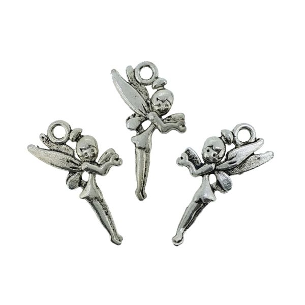 METAL BEADS - PENDANT - FAIRY 01 - 14x25x2.5mm NICKEL - 10pcs. Hole-2.2mm