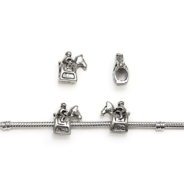 PANDORA TYPE - METAL - HORSE WITH JOCKEY - 13x14x7mm NICKEL - PACKAGE 40pcs. Hole-5.0mm